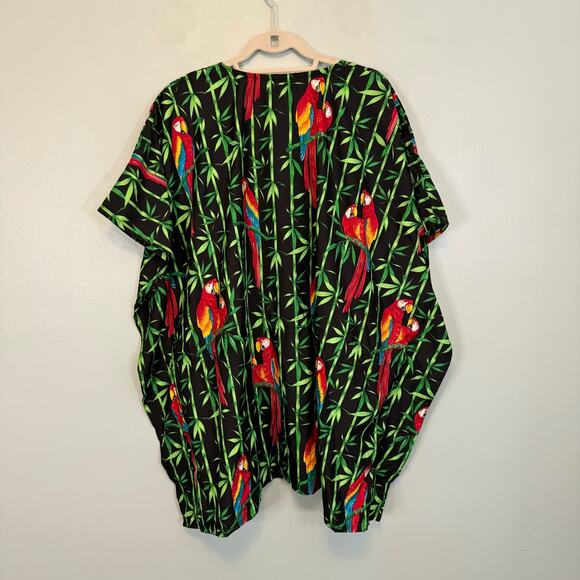 La LeeLa Swimwear Kaftan Dress Cover Up Womens OS Green Parrot Bamboo Summer - Picture 2 of 7